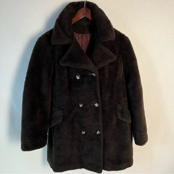 Vintage Faux Fur Montgomery Ward fuzzy lined button up coat black thick jacket - Picture 16 of 16